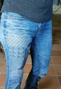 exemple de réparation visible avec du sashiko 